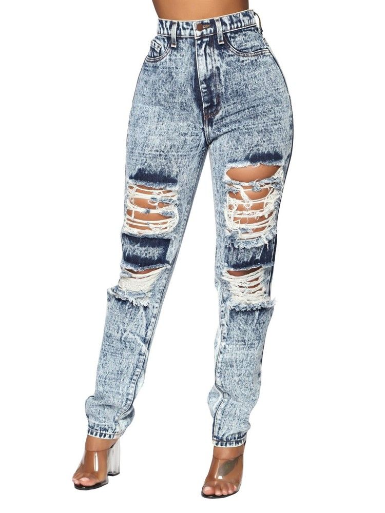 Jean Skinny Taille Haute Uni À Jambes Larges Pour Femmes