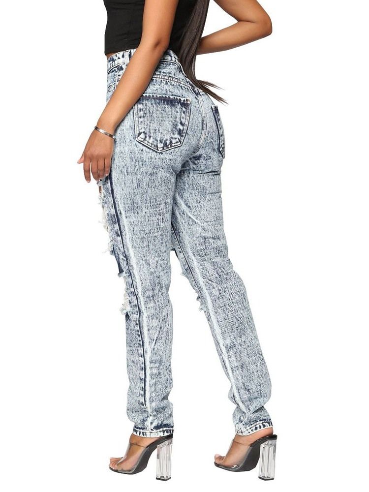 Jean Skinny Taille Haute Uni À Jambes Larges Pour Femmes