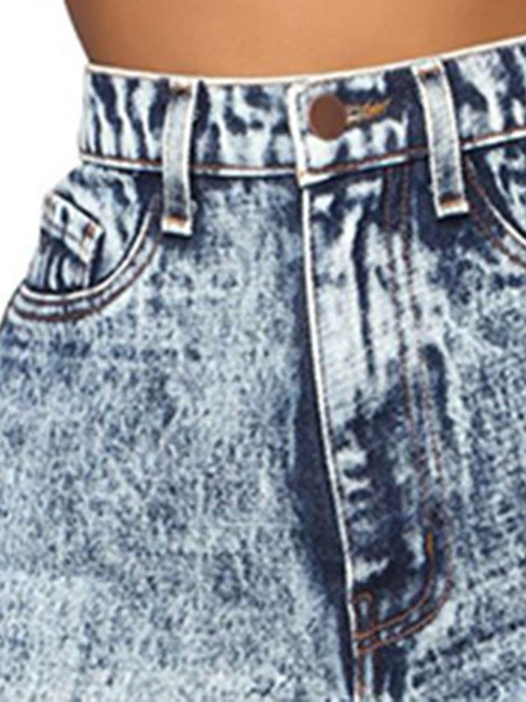 Jean Skinny Taille Haute Uni À Jambes Larges Pour Femmes