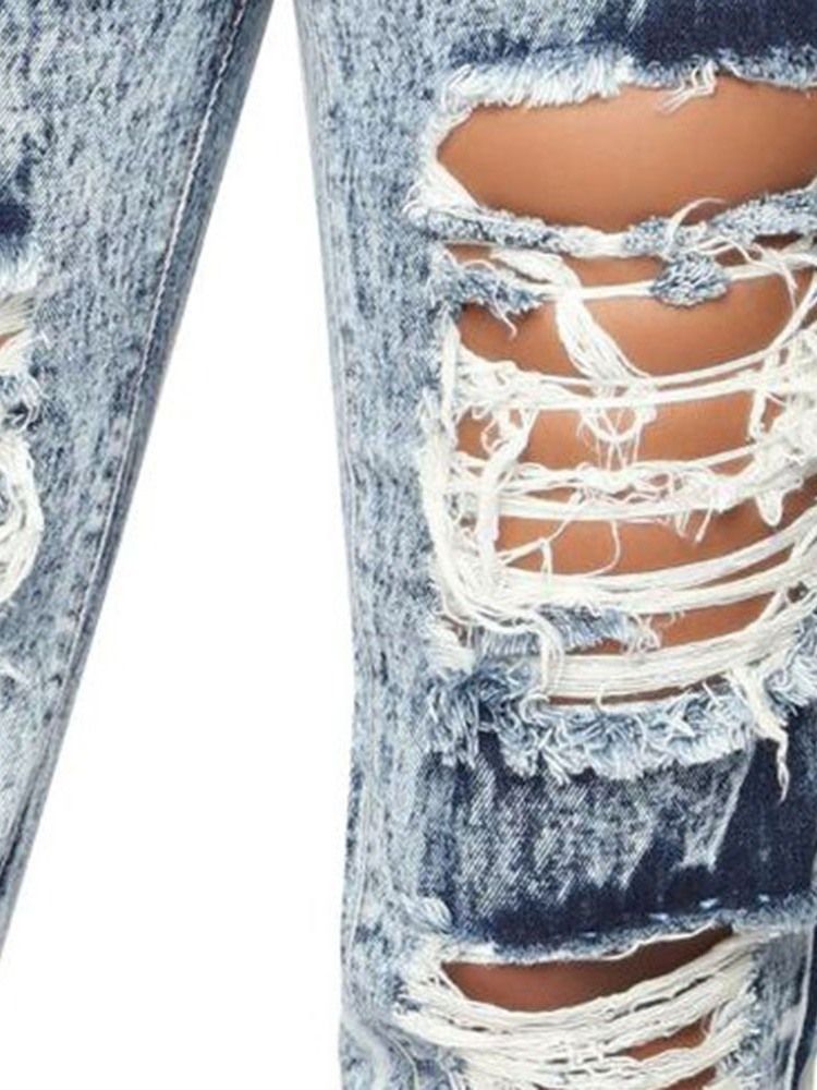 Jean Skinny Taille Haute Uni À Jambes Larges Pour Femmes