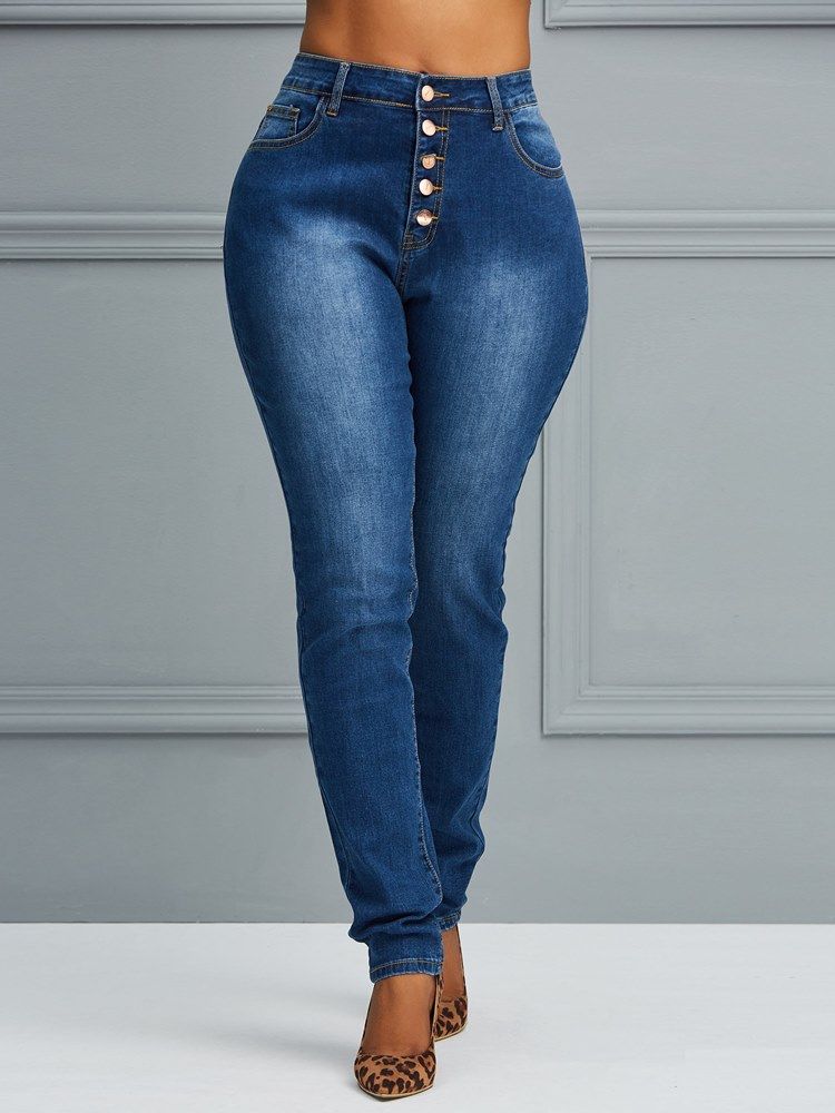 Jean Skinny Uni Pour Femme À Boutons