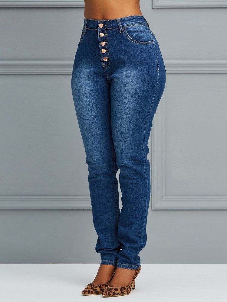 Jean Skinny Uni Pour Femme À Boutons