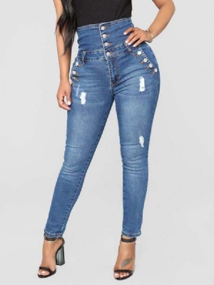 Jean Slim Taille Haute Boutonné Pour Femme