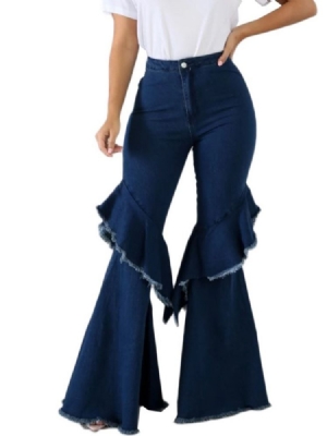 Jean Slim Taille Haute Uni Boutonné Pour Femme