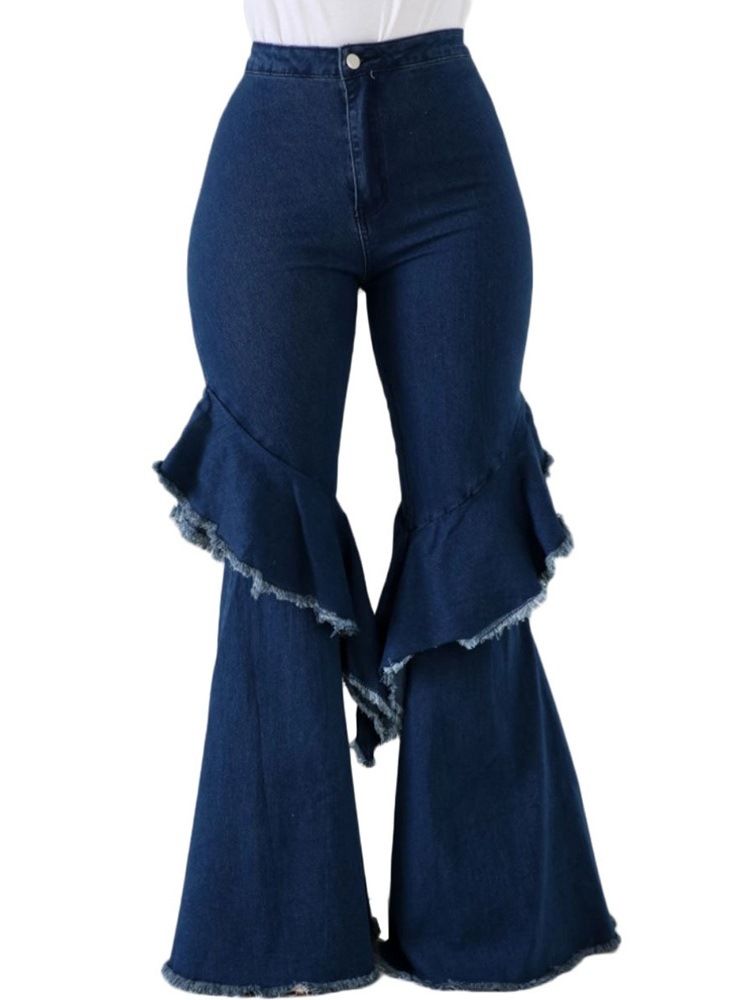 Jean Slim Taille Haute Uni Boutonné Pour Femme