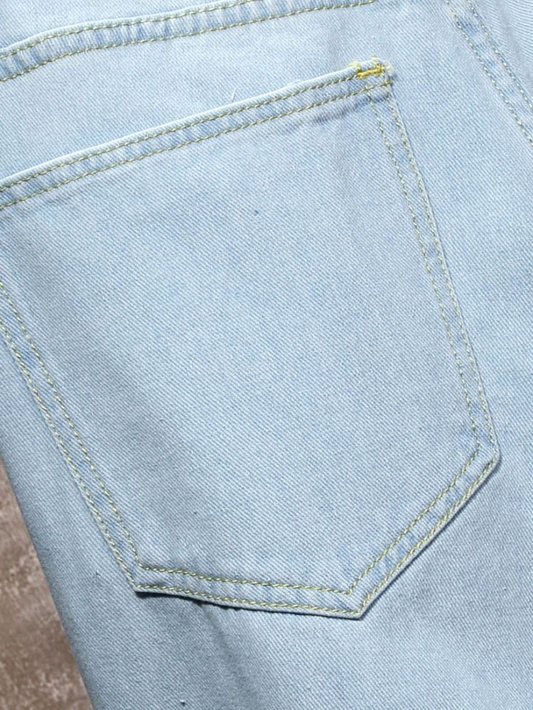 Jean Slim Uni À Taille Moyenne Et Fermeture Éclair Pour Hommes