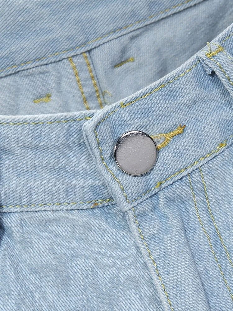 Jean Slim Uni À Taille Moyenne Et Fermeture Éclair Pour Hommes