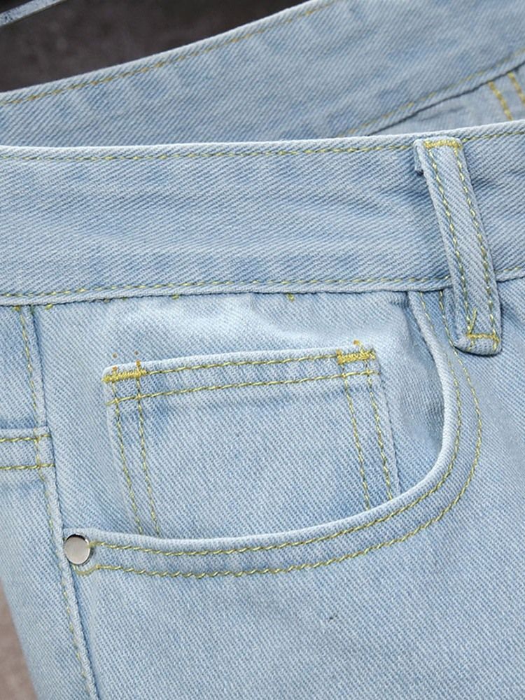 Jean Slim Uni À Taille Moyenne Et Fermeture Éclair Pour Hommes