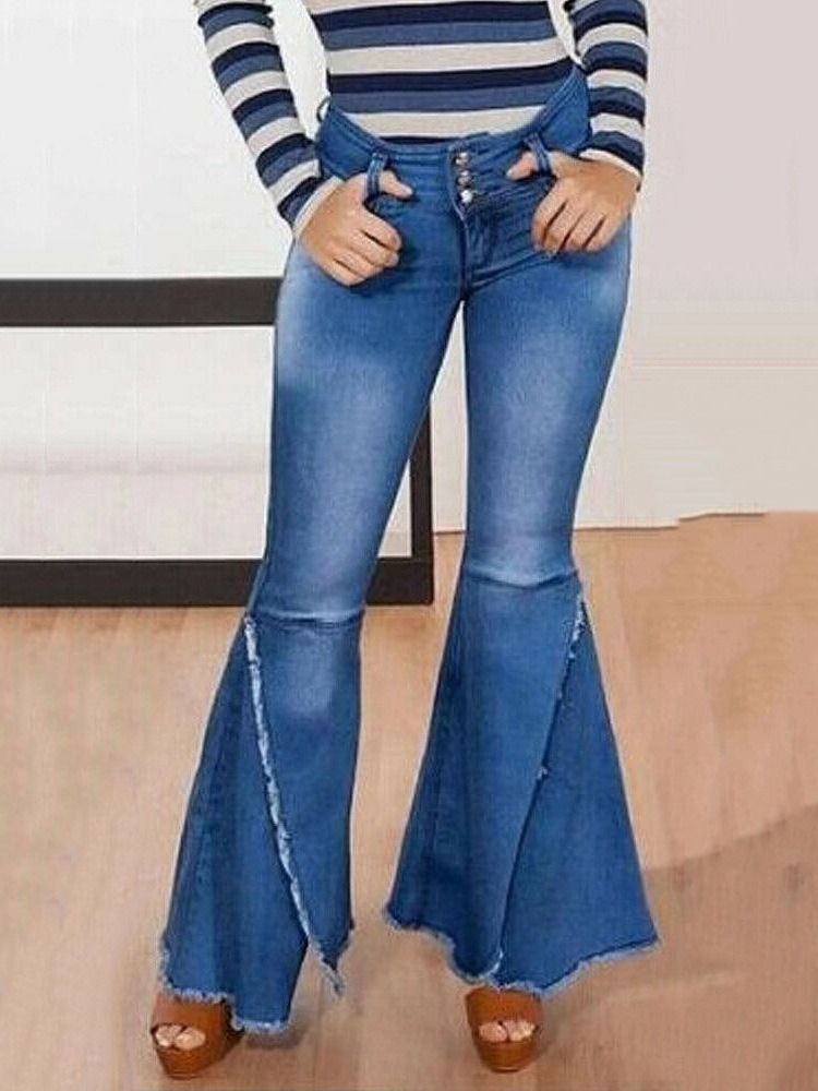 Jeans Bellbottoms Slim Taille Haute Pour Femmes