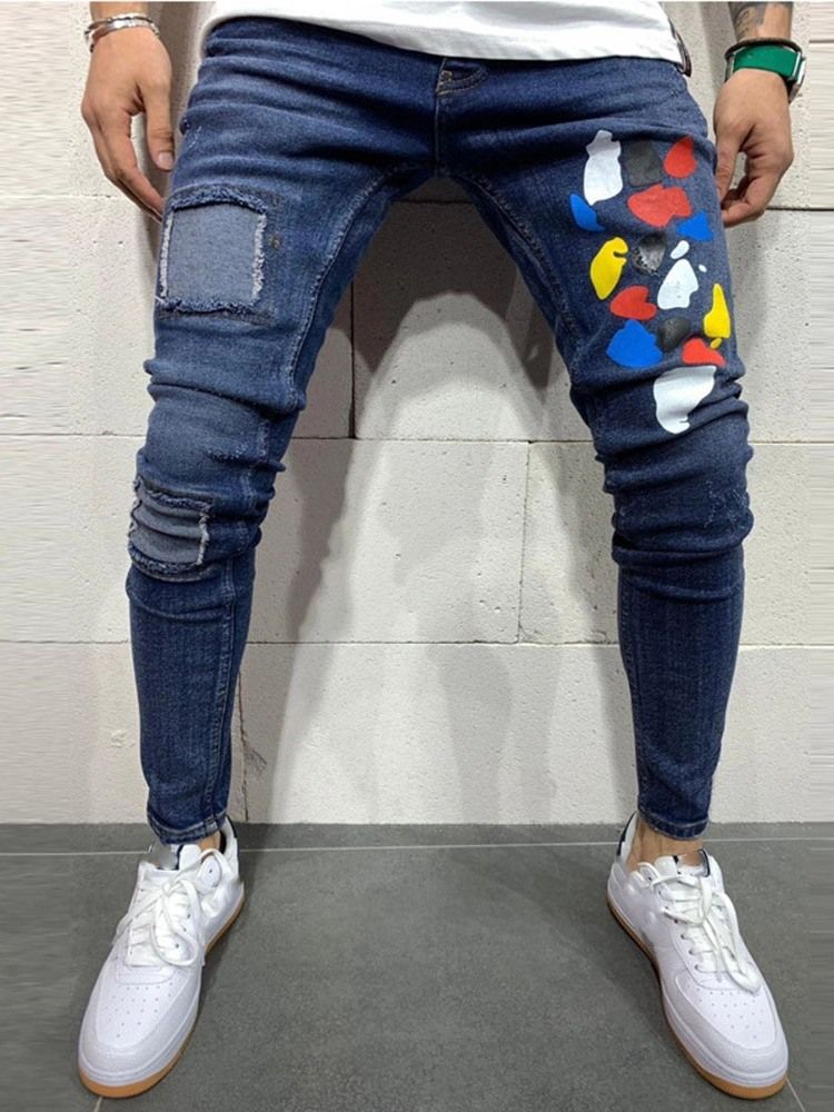 Jeans Coréens Pour Hommes À Taille Moyenne Et À Blocs De Couleur Droits