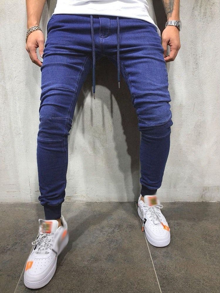 Jeans Crayon Décontracté À Lacets Pour Hommes