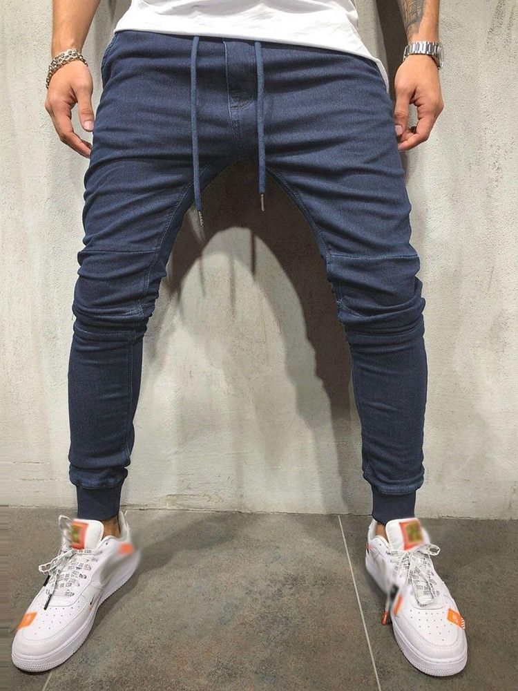 Jeans Crayon Décontracté À Lacets Pour Hommes