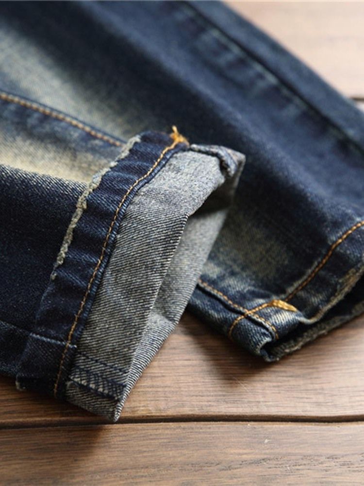 Jeans Déchirés Bleu Foncé Bloc De Couleur Pour Hommes