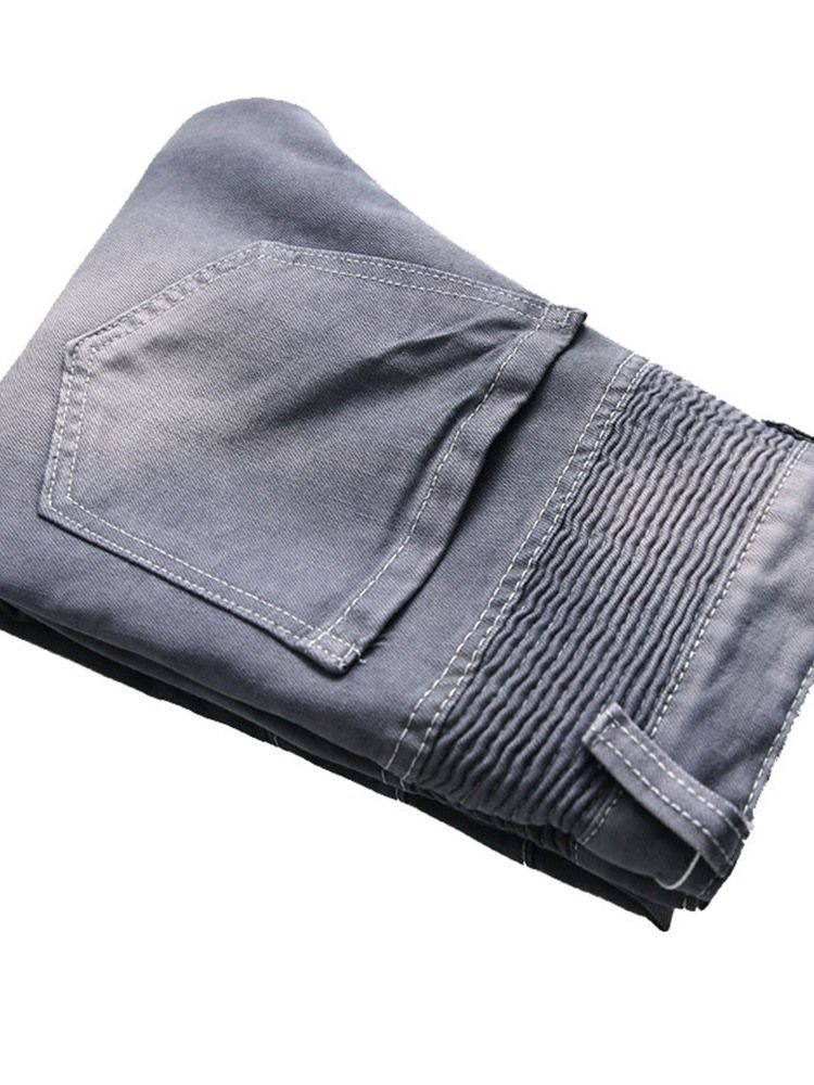 Jeans Déchirés Décontractés Plissés Unis Pour Hommes