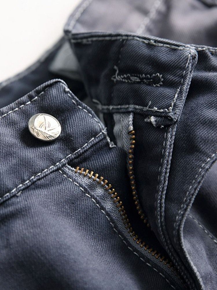 Jeans Déchirés Décontractés Plissés Unis Pour Hommes