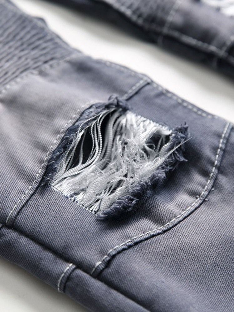 Jeans Déchirés Décontractés Plissés Unis Pour Hommes