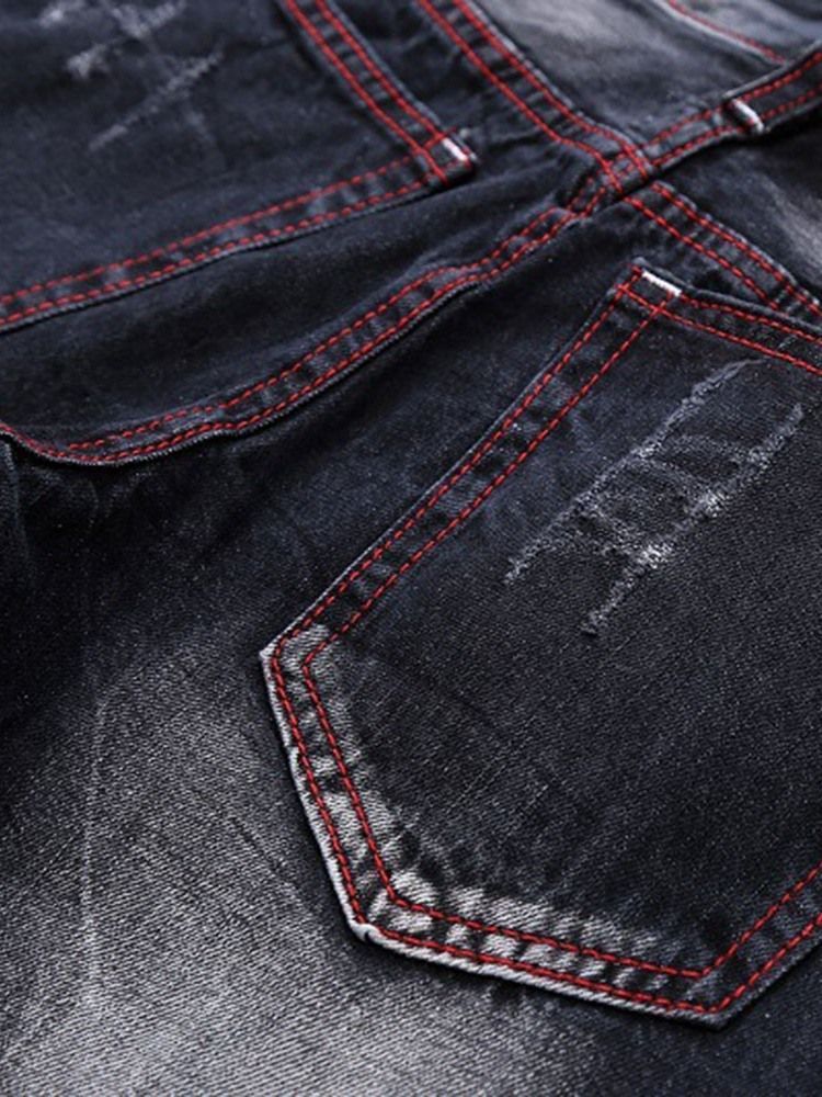 Jeans Déchirés À Glissière Décontractée Pour Hommes À Broderies Droites