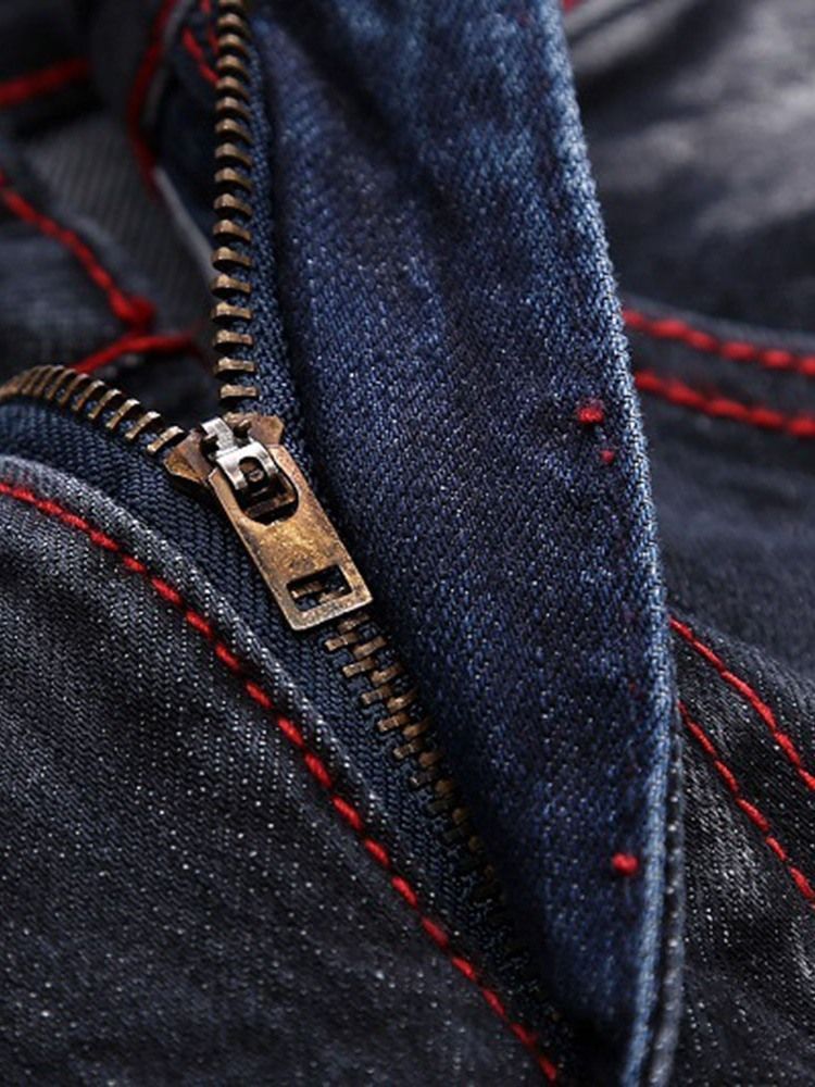 Jeans Déchirés À Glissière Décontractée Pour Hommes À Broderies Droites