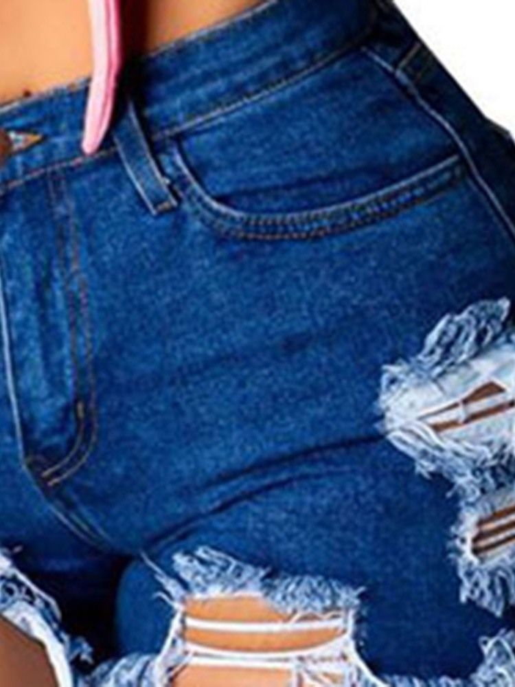 Jeans Déchirés Sexy À Fermeture Éclair Et À Poche Unie Pour Femmes