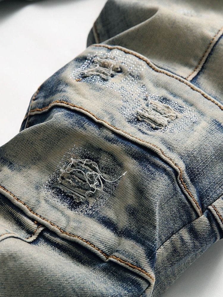 Jeans Décontractés À Fermeture Éclair Plissée Pour Hommes