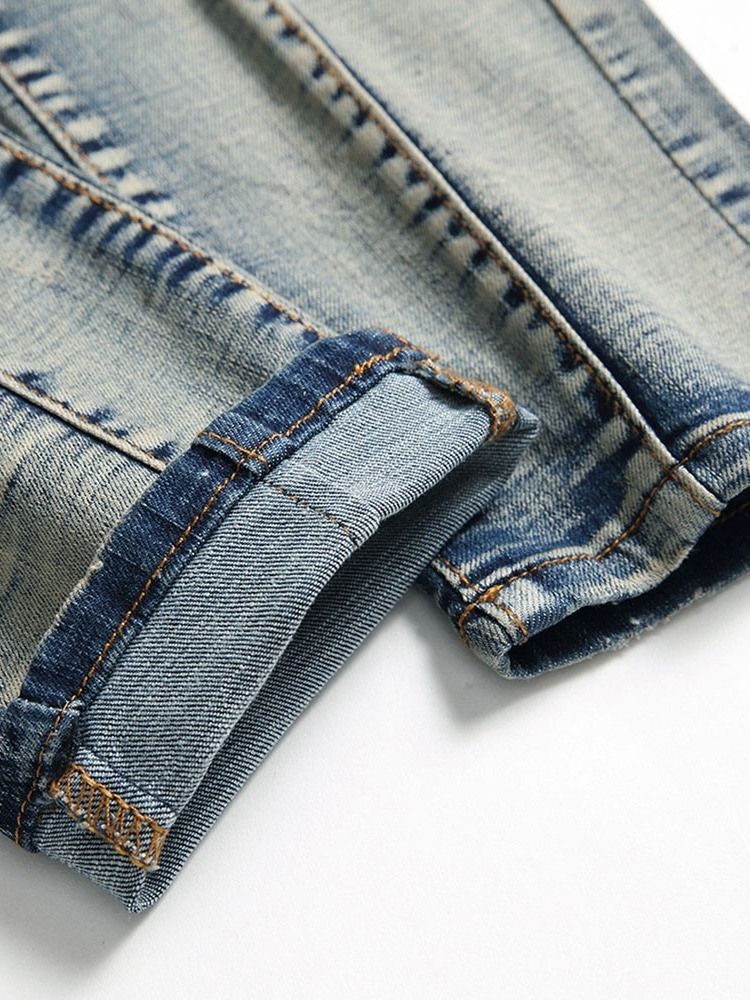 Jeans Décontractés À Fermeture Éclair Plissée Pour Hommes