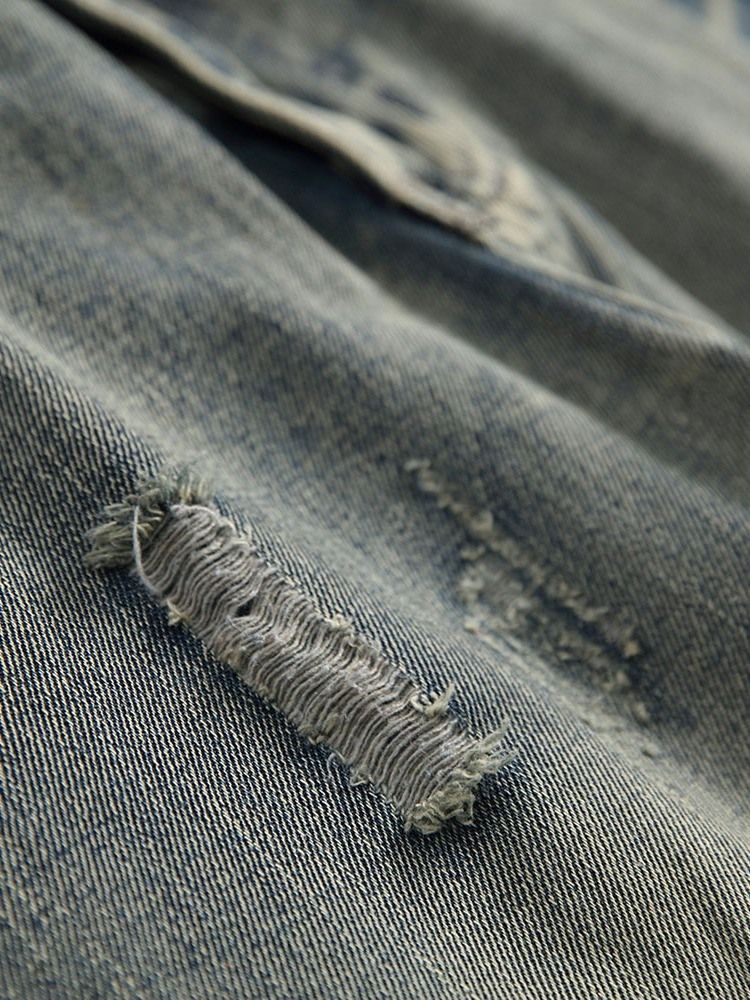 Jeans Décontractés À Fermeture Éclair À Trou Uni Pour Hommes