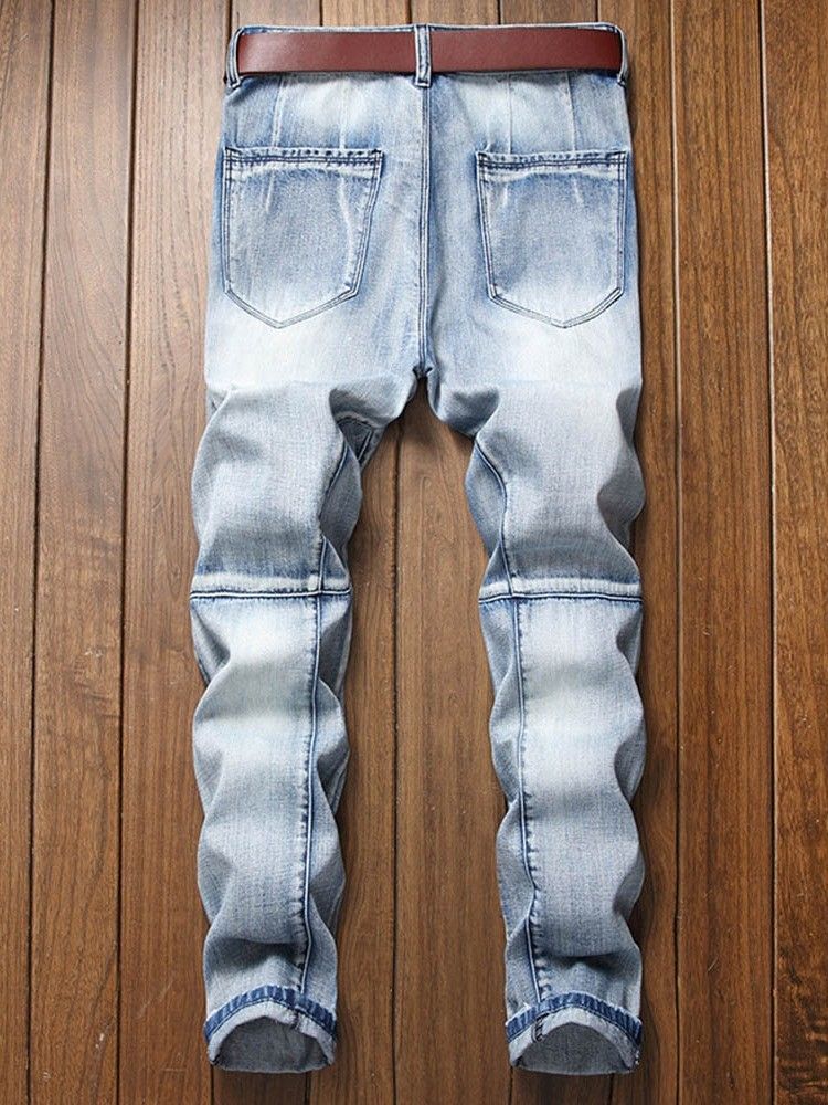 Jeans Décontractés Pour Hommes Avec Fermeture À Glissière Droite Et Micro-élastique