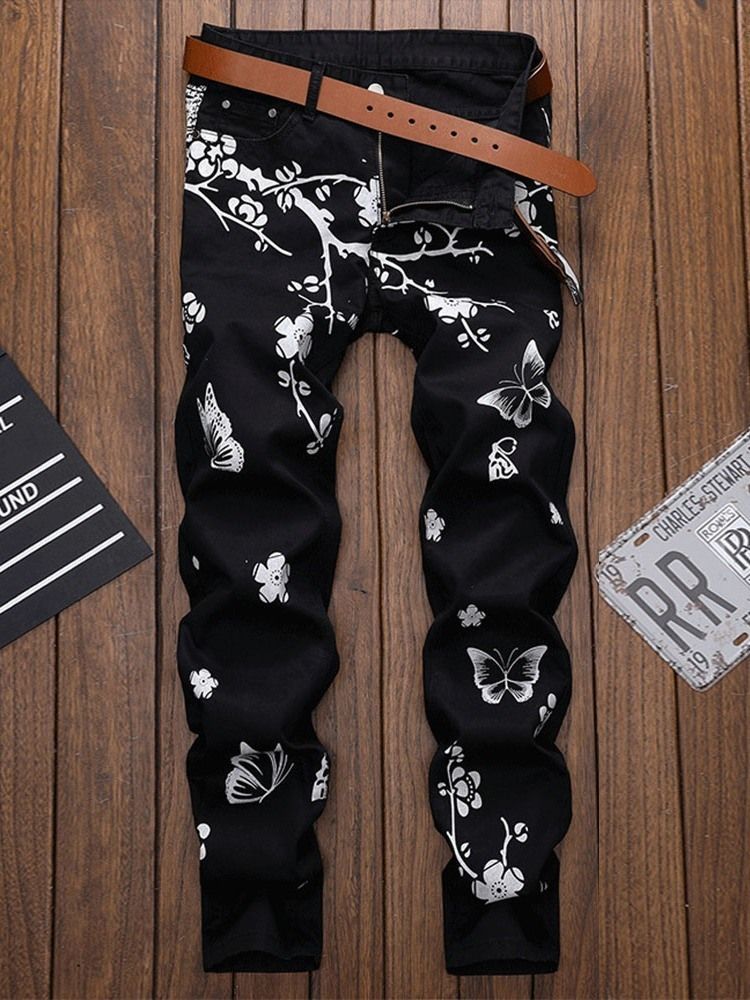 Jeans Décontractés À Imprimé Floral Pour Hommes