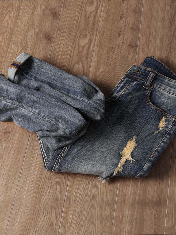 Jeans Décontractés Taille Moyenne Pour Hommes