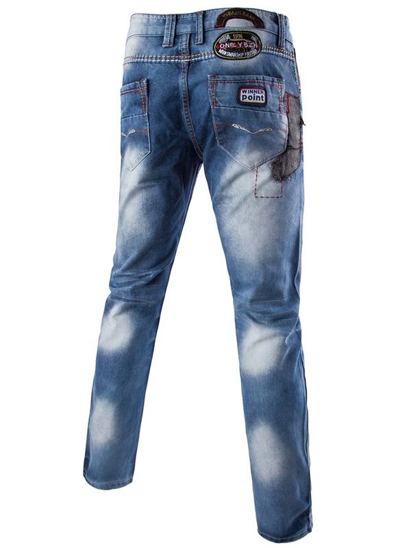 Jeans En Denim Pour Hommes Avec Patchwork De Style Streetwear Décontracté