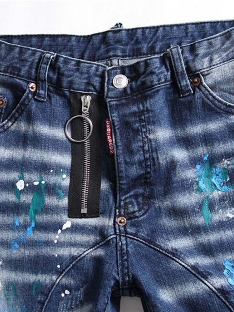 Jeans Européen À Boutons Pour Hommes Avec Éclaboussures De Peinture Droites