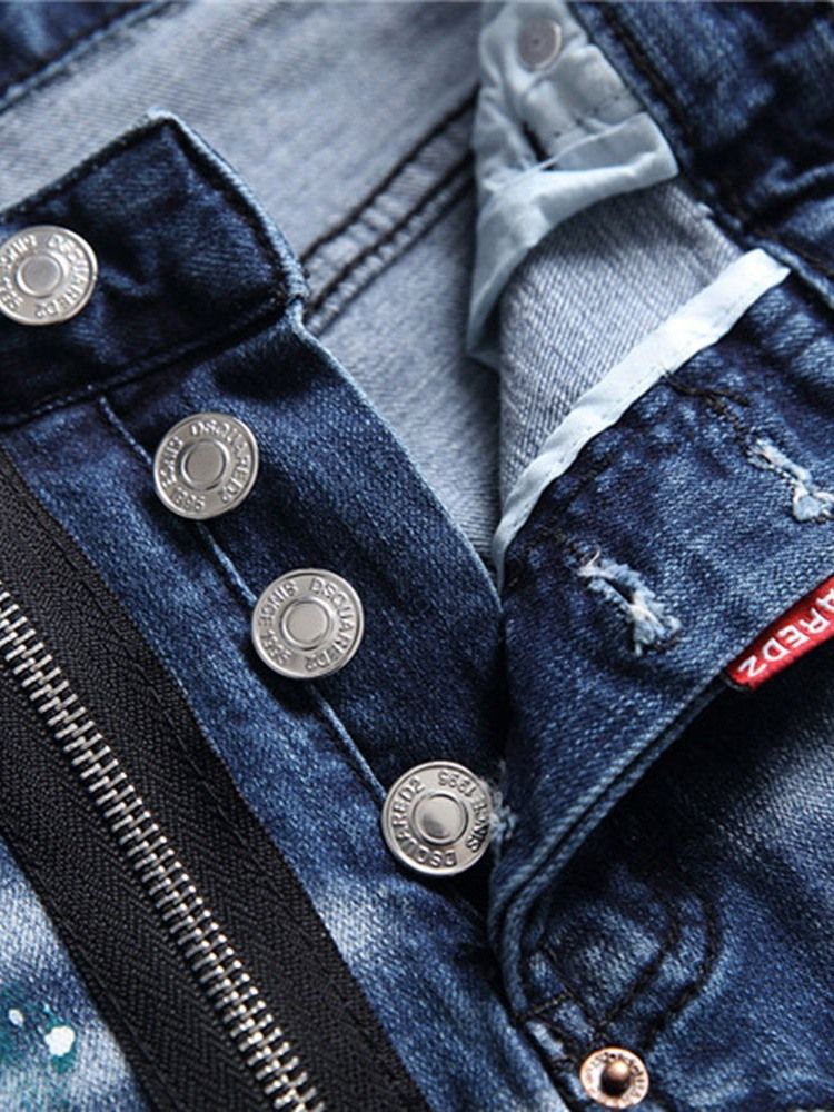 Jeans Européen À Boutons Pour Hommes Avec Éclaboussures De Peinture Droites