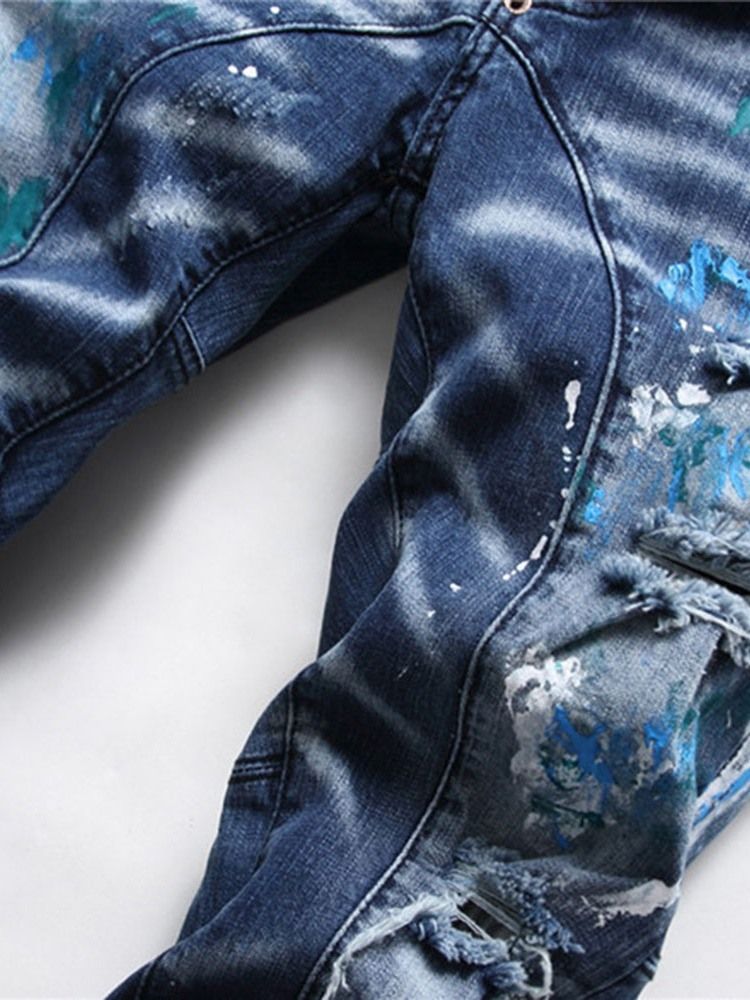 Jeans Européen À Boutons Pour Hommes Avec Éclaboussures De Peinture Droites