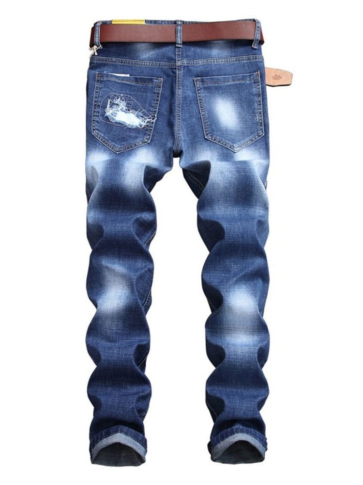 Jeans Européen À Fermeture Éclair Droite Avec Appliques Pour Hommes