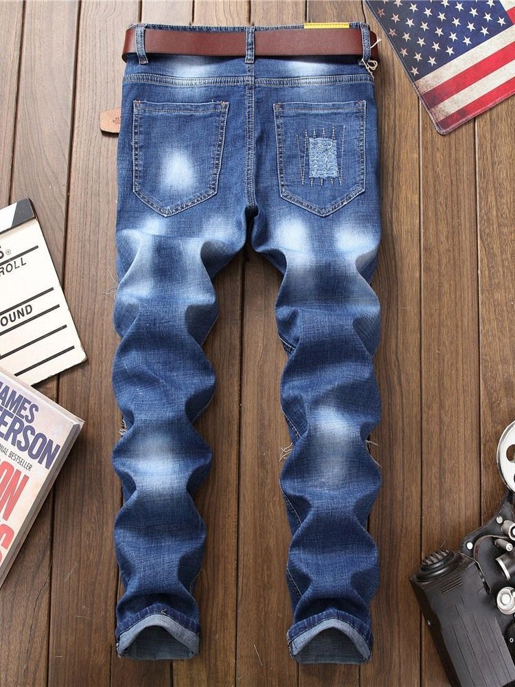 Jeans Européen À Fermeture Éclair Droite Avec Appliques Pour Hommes