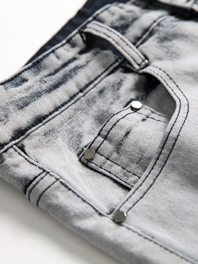 Jeans Européens Pour Hommes À Fermeture Éclair Droite À Blocs De Couleur Usés