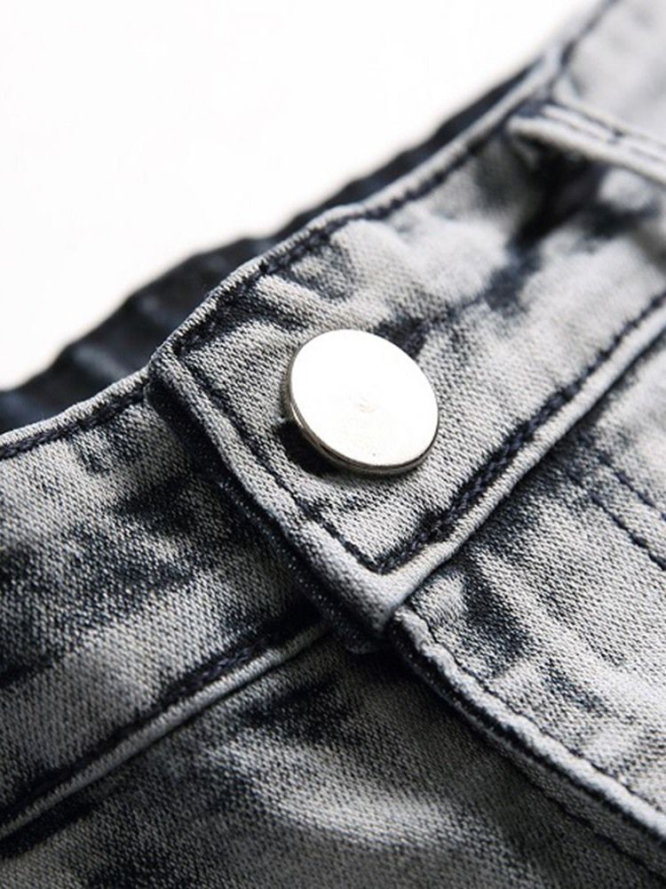 Jeans Européens Pour Hommes À Fermeture Éclair Droite À Blocs De Couleur Usés