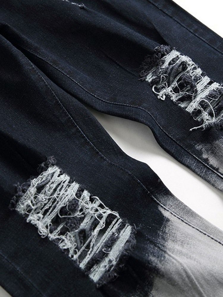 Jeans Européens Pour Hommes À Fermeture Éclair Droite À Blocs De Couleur Usés