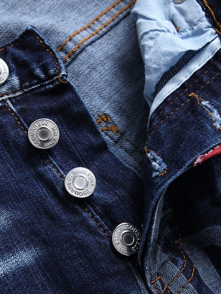 Jeans Pour Femmes À Lettres Européennes Avec Bouton Droit Usé Pour Hommes