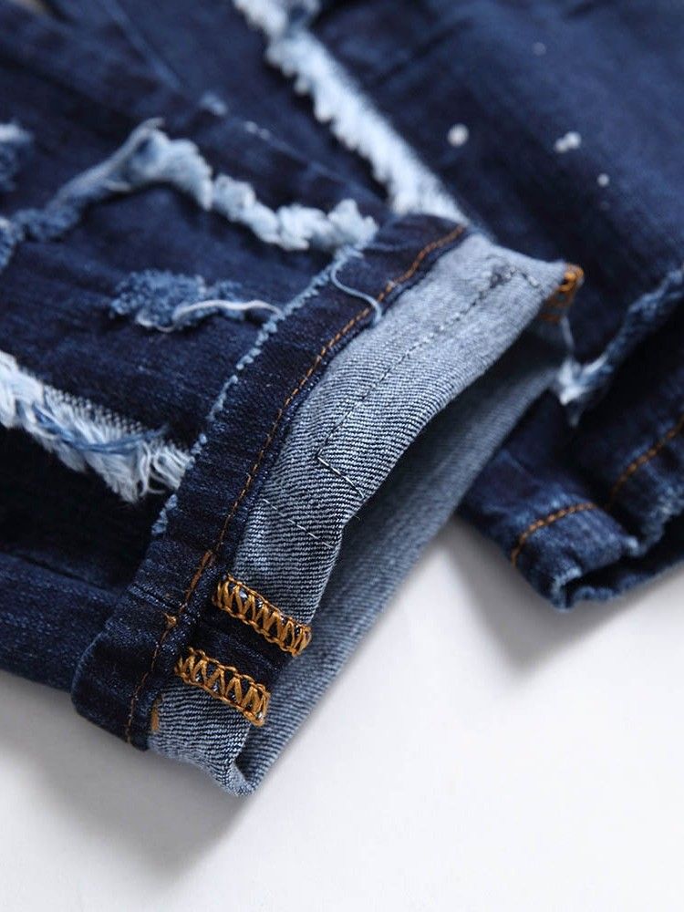 Jeans Pour Femmes À Lettres Européennes Avec Bouton Droit Usé Pour Hommes