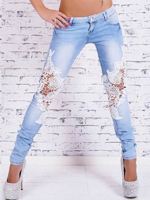 Jeans Pour Femmes En Patchwork Taille Basse