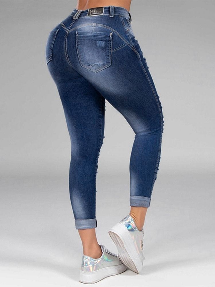 Jeans Pour Femmes À Taille Moyenne Et À Fermeture Éclair Unie Droite