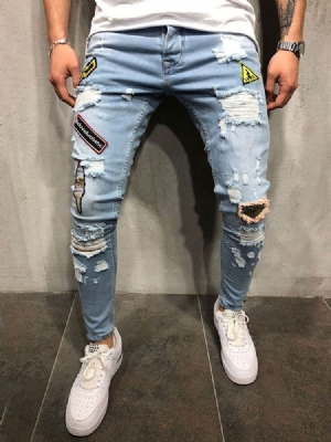 Jeans À Fermeture Éclair Pour Hommes Avec Lettre Fine Et Taille Moyenne