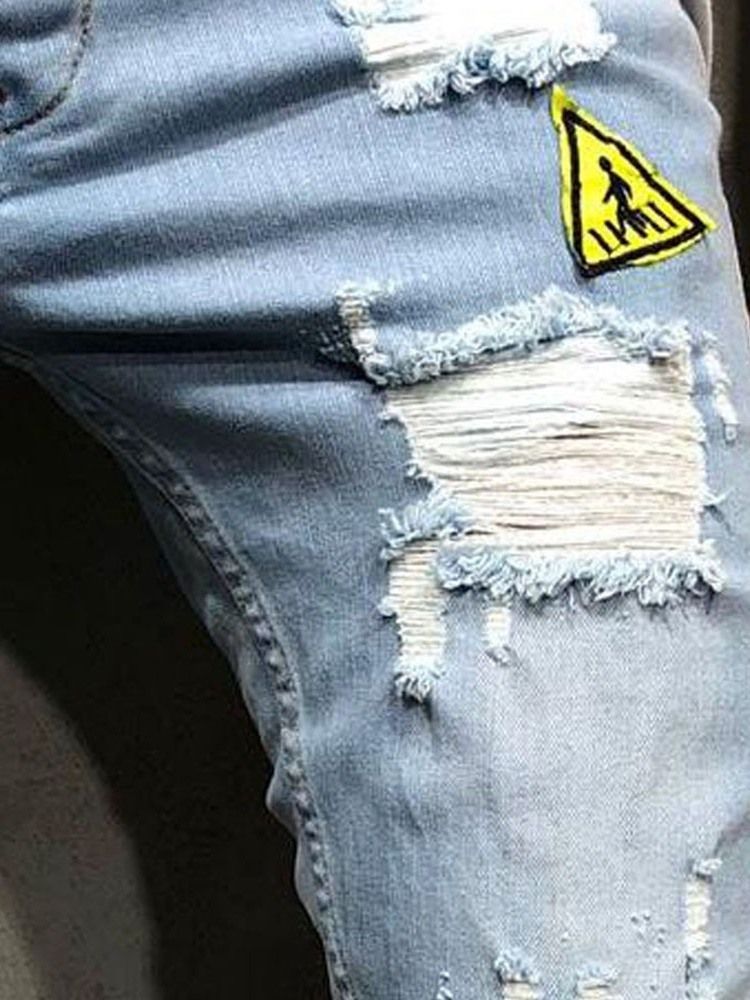 Jeans À Fermeture Éclair Pour Hommes Avec Lettre Fine Et Taille Moyenne