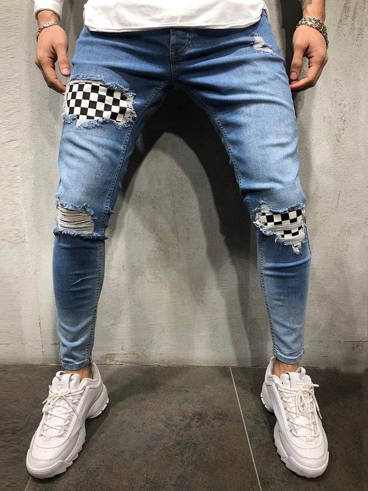 Jeans À Fermeture Éclair Pour Hommes À Blocs De Couleurs