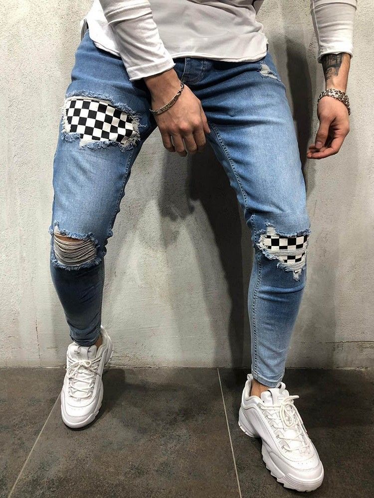 Jeans À Fermeture Éclair Pour Hommes À Blocs De Couleurs