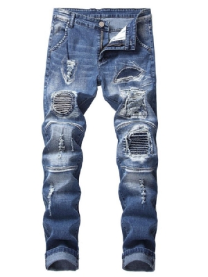 Jeans À Fermeture Éclair Pour Hommes Décontractés À Boutons Minces