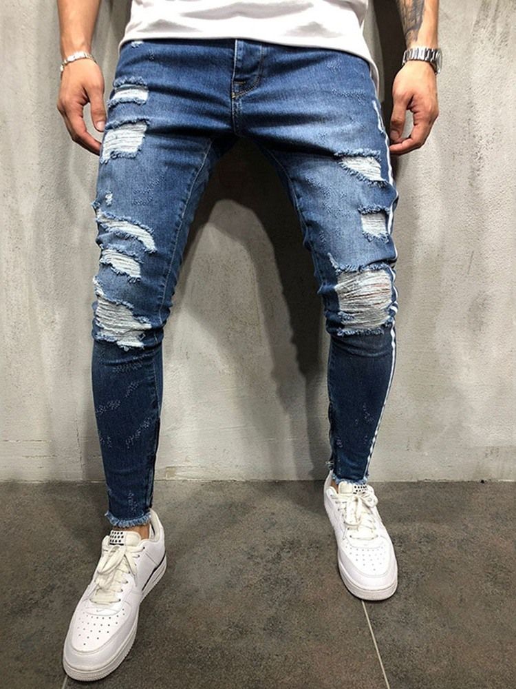 Jeans À Fermeture Éclair Pour Hommes À Taille Moyenne Et À Blocs De Couleurs