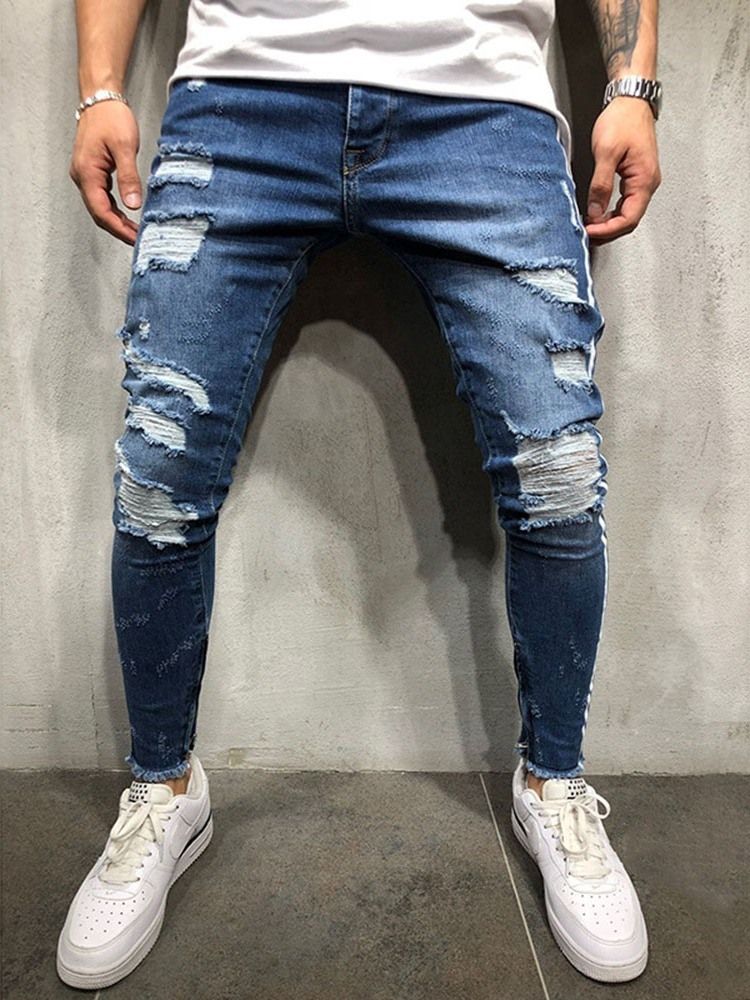 Jeans À Fermeture Éclair Pour Hommes À Taille Moyenne Et À Blocs De Couleurs