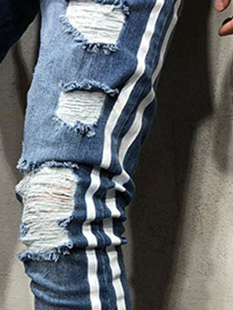 Jeans À Fermeture Éclair Pour Hommes À Taille Moyenne Et À Blocs De Couleurs